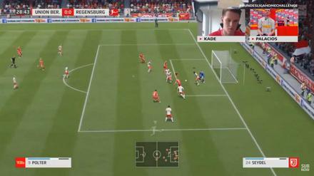 Rein damit: Der analoge Julius Kade erzielt mit dem digitalen Sebastian Polter die 1:0-Führung des 1. FC Union gegen Jahn Regensburg.