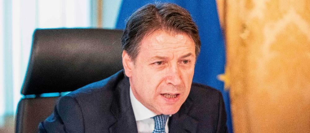 Italiens Premier Giuseppe Conte bei einer Videokonferenz.