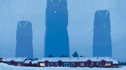 Ländliche Skyline. Stålenhag setzt Industriearchitektur mitten ins Kleinstadtidyll.
