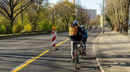 Die neue Spur in der Lichtenberger Straße in Friedrichshain.