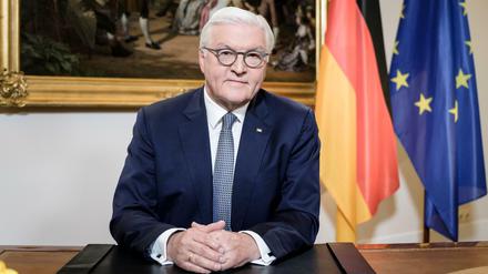 Bundespräsident Frank-Walter Steinmeier bei der Aufzeichnung der Rede.