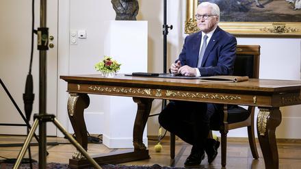 Bundespräsident Frank-Walter Steinmeier bei der Aufzeichnung der Rede.