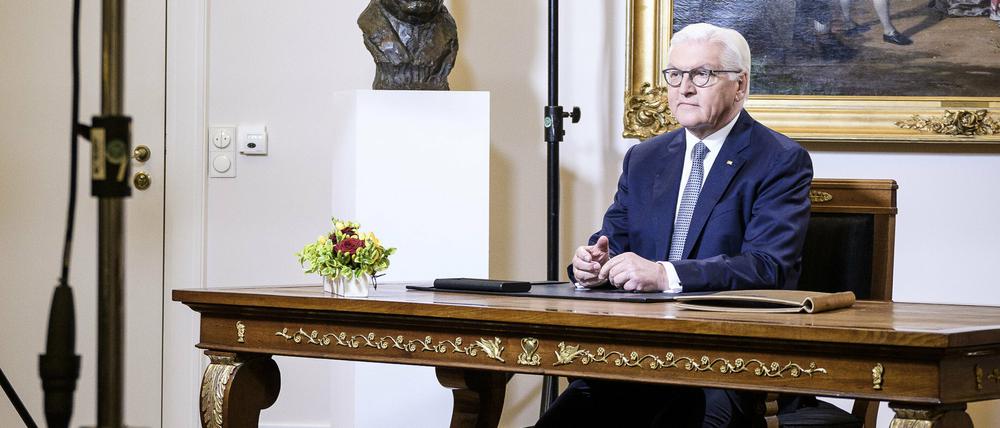 Bundespräsident Frank-Walter Steinmeier bei der Aufzeichnung der Rede.