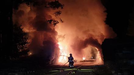 Feuerwehrleute versuchen Anfang April einen Waldbrand bei Wandlitz zu löschen. 