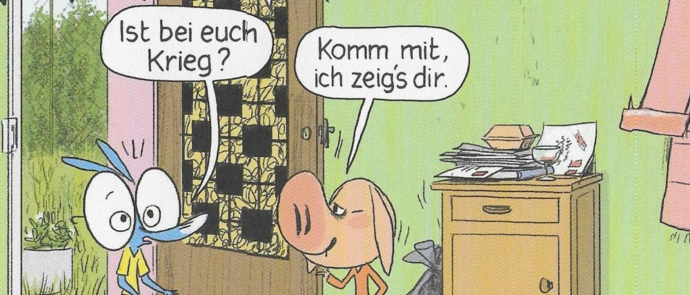 So beginnt die Geschichte "Achtung, Baustelle" aus dem neuen Band über die Abenteuer von Ariol von Emmanuel Guibert und Marc Boutavant.