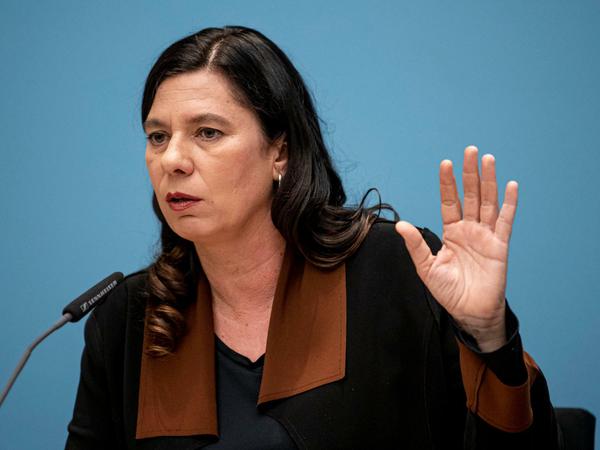 Bildungssenatorin Sandra Scheeres (SPD) am Donnerstag bei der Pressekonferenz nach der Sitzung des Berliner Senats.
