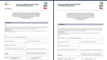 Die echte Website für Anträge auf Soforthilfe (links) und eine Fälschung (rechts).