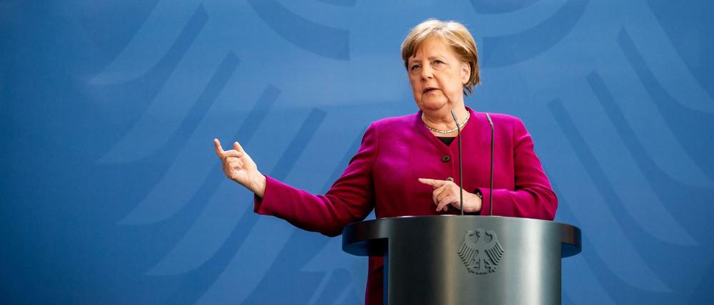 Bundeskanzlerin Angela Merkel (CDU) nach der Videokonferenz des Europäischen Rats