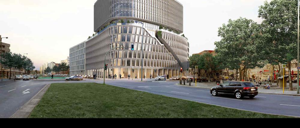 Hochhaus-Entwurf für den Adenauerplatz von Eike Becker Architekten.