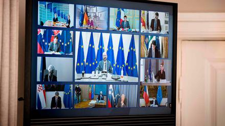 Video-Routine. Bereit vier Mal tagten die Staats- und Regierungschefs der EU per Schalte.