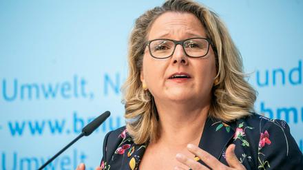 Umweltministerin Svenja Schulze (SPD) spricht bei einer Pressekonferenz zu Beginn des Petersberger Klimadialogs.