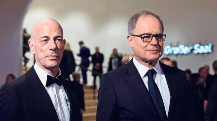 Die Schweizer Architekten Jacques Herzog und Pierre de Meuron bei der Eröffnung der Elbphilharmonie. 