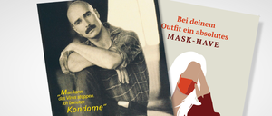 Das erste Plakat der Aidsprävention der Deutschen Aidshilfe - und eine aktuelle Kampagne für das Tragen von Atemschutzmasken.