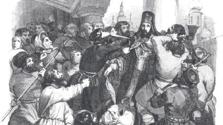 Pestrevolte: Moskauer lynchen den Erzbischof Ambrosius, weil sie ihn für einen Ketzer halten.