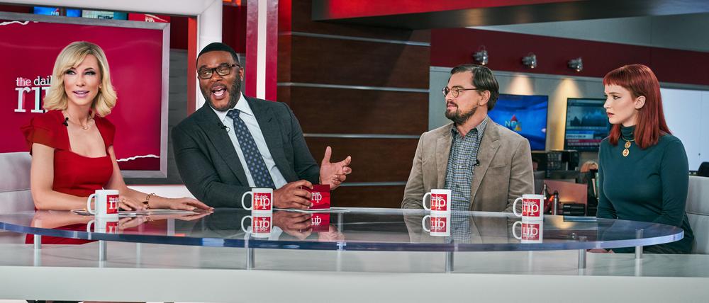 Schaulaufen der Stars: Cate Blanchett, Tyler Perry, Leonardo DiCaprio und Jennifer Lawrence (v. l.).
