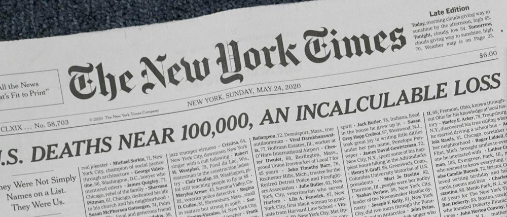 Die Sonntagsausgabe vom 24.05.2020 der "New York Times".
