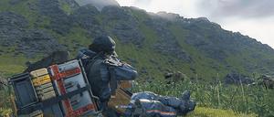 Dystopische Gegend. In „Death Stranding“ werden Frachten zu Fuß geschleppt.