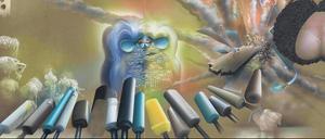 Ungenierte Sicht auf das Obszöne und Verführerische. Bernhard Martins surreales Gemälde „Le Mot“ ist 2017 entstanden. 