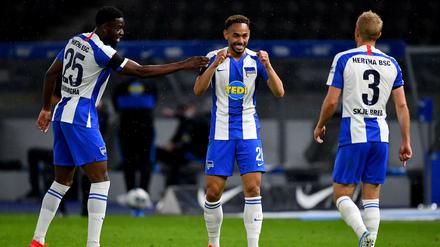 Stammkräfte: Jordan Torunarigha, Matheus Cunha und Per Skjelbred (von links) standen unter Trainer Labbadia in jedem Spiel in der Anfangsformation.