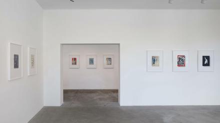 Blick in die Ausstellung „Die Bücher“. Man kann die Titel studieren wie das Gesicht eines Menschen oder ein Gemälde.