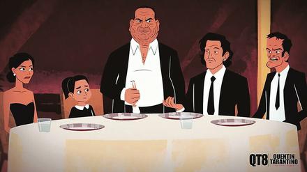Harvey Weinstein mittendrin. Eine gruselige Szene, animiert im Comicstil, führt vor Augen, dass Quentin Tarantino (re.) mehr als nur eine Ahnung hatte von der Übergriffigkeit jenes Produzenten, mit dem er seit seinem ersten Film sehr eng kooperierte. 