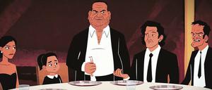 Harvey Weinstein mittendrin. Eine gruselige Szene, animiert im Comicstil, führt vor Augen, dass Quentin Tarantino (re.) mehr als nur eine Ahnung hatte von der Übergriffigkeit jenes Produzenten, mit dem er seit seinem ersten Film sehr eng kooperierte. 