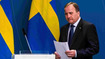 Schwedens Premier Stefan Löfven bei einer Pressekonferenz im April.
