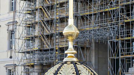 Die Kuppel des Berliner Stadtschloss, hier zu sehen am Mai 2020 auf der Baustelle.
