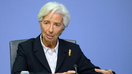 Christine Lagarde, Präsidentin der Europäischen Zentralbank (EZB), spricht auf einer der turnusmäßigen Pressekonferenzen der EZB.