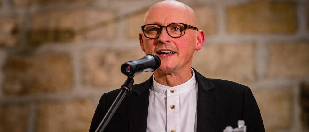 2013: Der Lyriker Jörg Bernig bedankt sich für die Verleihung des Radebeuler Kunstpreis.