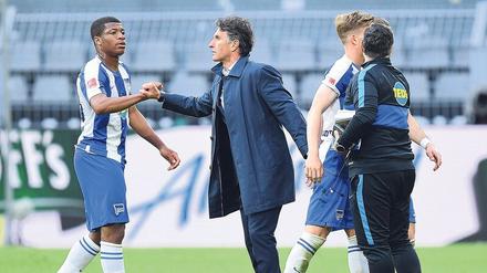 Faust auf Faust. Trainer Bruno Labbadia (Mitte) klatscht Jessic Ngankam ab, der gegen Dortmund eingewechselt wurde und eine Halbzeit lang gut spielte. 