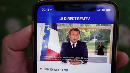  Der französische Präsident Emmanuel Macron ist während seiner jüngsten Fernsehansprache an die Nation.