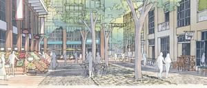 Eine Idee für das Knorr Bremse Areal in Marzahn. Christoph Kohl Stadtplaner Architekten kamen mit ihrem Entwurf in einem Ausschreibungsverfahren auf den dritten Platz. Ihr Wettbewerbsbeitrag steht für eine kleinteilige Durchmischung von Wohnen und Arbeiten, Verkaufen und Konsumieren, kombiniert mit öffentlich zugänglichen, aber intimen Grünräumen. 