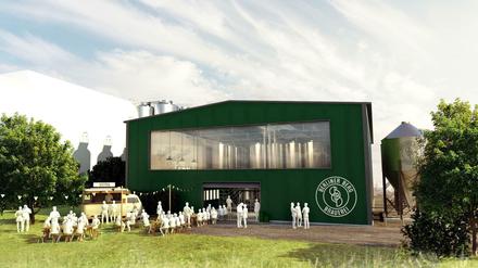 So soll die neue Brauerei am S-Bahn-Ring zwischen Neukölln und Treptow aussehen.