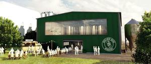 So soll die neue Brauerei am S-Bahn-Ring zwischen Neukölln und Treptow aussehen.