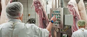 Arbeit im Schlachthof: Hygienemaßnahmen sollen Verschmutzung der Fleischprodukte verhindern.