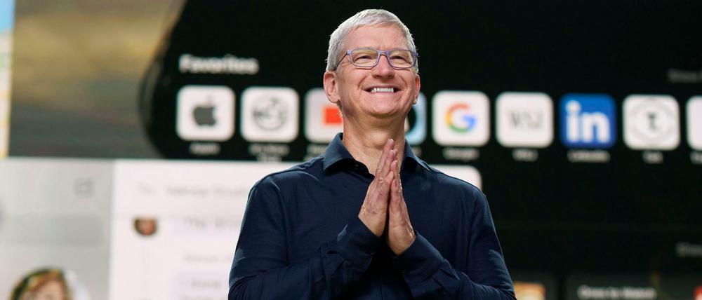 Apple Konzernchef Tim Cook hält eine Grundsatzrede während der 2020 Apple Worldwide Developers Conference.