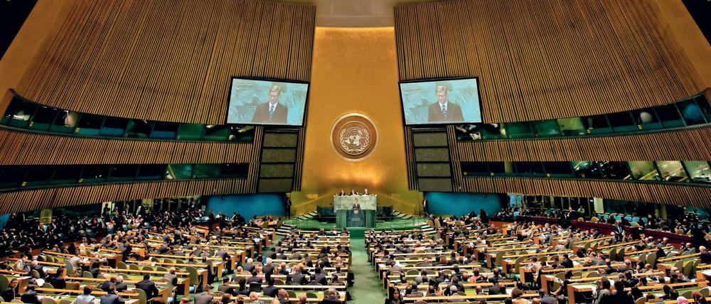 Im Plenarsaal der Generalversammlung der Vereinten Nationen in New York.