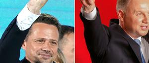 Zwei Sieger: Amtsinhaber Andrzej Duda (rechts) gewinnt die erste Runde klar. Aber die Chancen für Herausforderer Rafal Trzaskowski in der Stichwahl am 12. Juli steigen. 