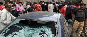 Der Tatort vor der Börse von Karatschi 