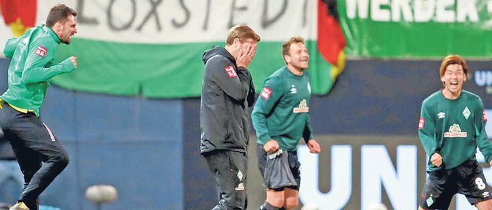 Freude auf Bremer Art. Werders Trainer Florian Kohfeld hatte nichts von einem triumphalen Sieger. Er wirkte nach der Relegation müde und ausgelaugt.