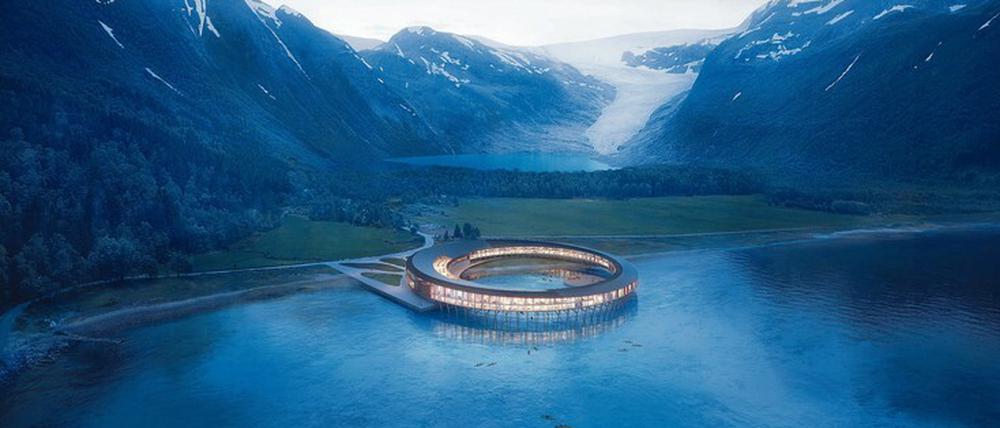 Rundling. Das geplante Svart Hotel in Svartisen, Norwegen.