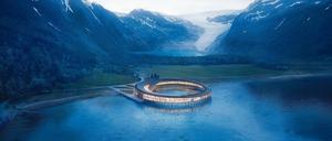 Rundling. Das geplante Svart Hotel in Svartisen, Norwegen.