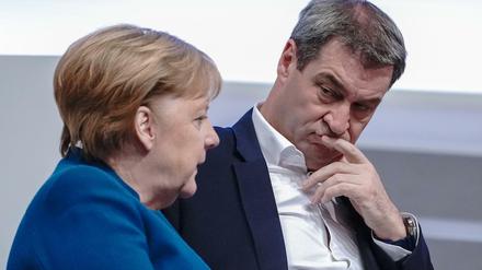 Bundeskanzlerin Angela Merkel (CDU) und Markus Söder, CSU-Vorsitzender und Ministerpräsident von Bayern