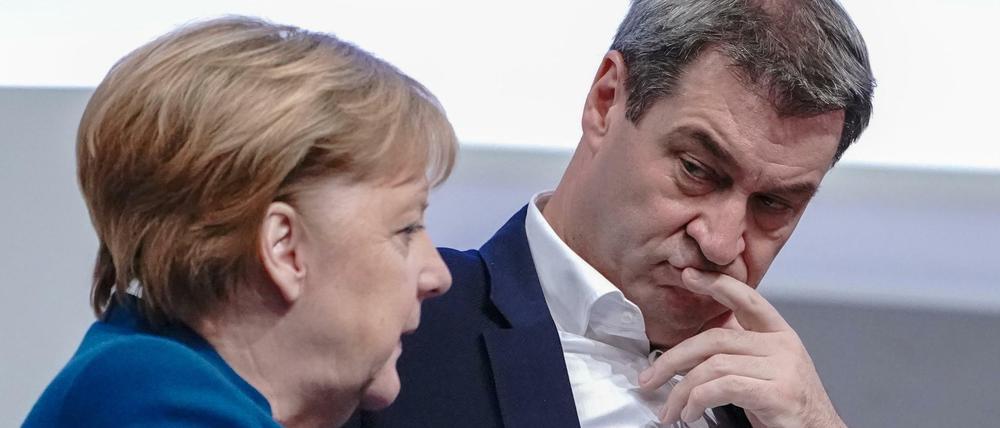 Bundeskanzlerin Angela Merkel (CDU) und Markus Söder, CSU-Vorsitzender und Ministerpräsident von Bayern