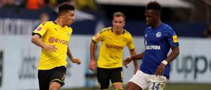 Eigentlich Kumpels in unterschiedlichen Trikots: Jadon Sancho in Schwarz-Gelb, Rabbi Matondo in Blau-Weiß.