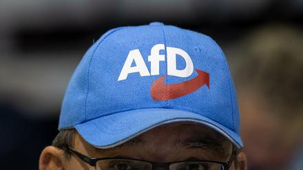 Ein Teilnehmer der Europawahlversammlung der AfD in der Sachsen-Arena.