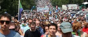 Erneut versammelten sich Zehntausende im Stadtzentrum von Chabarowsk.