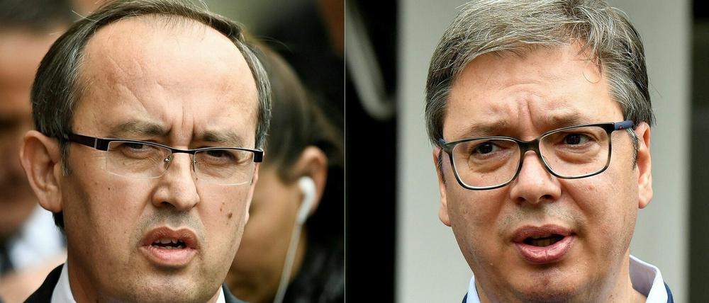 Serbiens Präsident Vucic (r) warf Ministerpräsident Hoti nach dem Treffen in Brüssel vor, unrealistische Forderungen zu stellen.