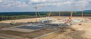 Da wächst was: In Grünheide verändert sich die Tesla-Baustelle stetig. 